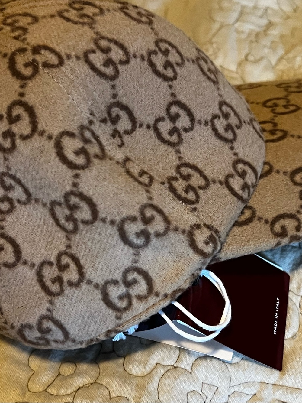 Gucci Beige Brown Monogram Wool Hat